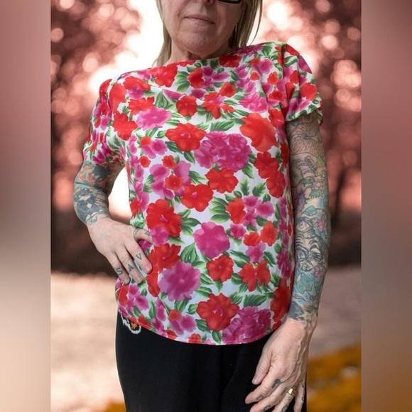 Vintage Impressions of California Colorful foral poppy Pattern Blouse Top-medium - Picture 2 of 7